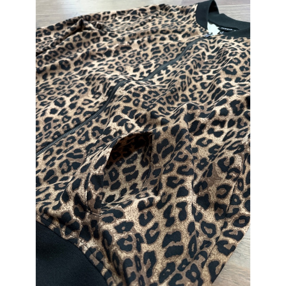 Torrid Womens Plus Size 1 Leopard Print Zip Up Bomber Jacket Brown Black Ribbed - Picture 3 of 8